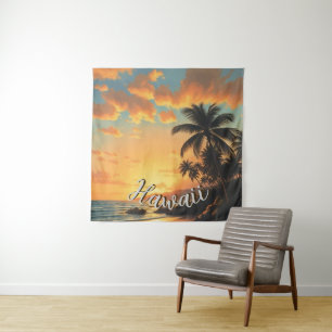 Tenture Style Vintage Hawaïen Voyage Côte Mer Coucher de s