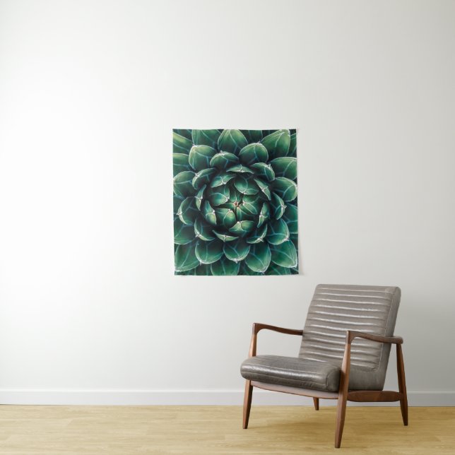 Tenture Succulent vert et blanc (En situation)