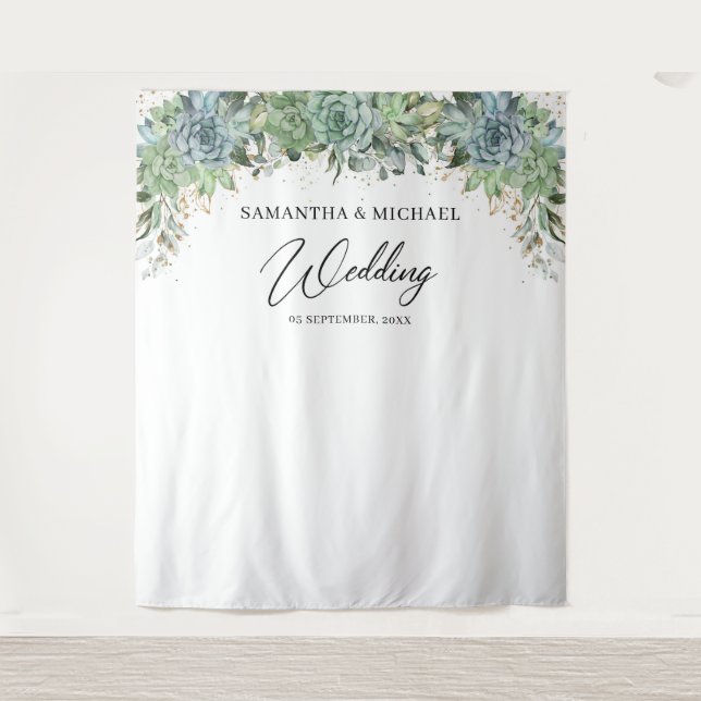 Tenture Succulents boho eucalyptus cadre doré mariage (Devant)