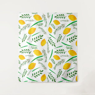 Tenture Sukkah,  souccot,  Etrog,  fêtes juives, shofar,