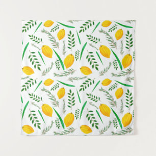 Tenture Sukkah,  souccot,  Etrog,  fêtes juives, shofar,