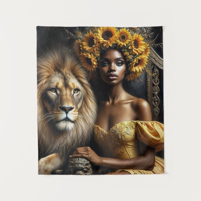 Tenture Sunflower Black Woman With Lion (Devant)