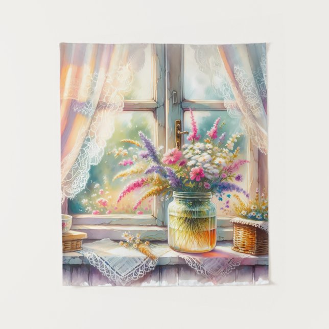 Tenture Sunlit Cottage Window Wildflowers (Devant)