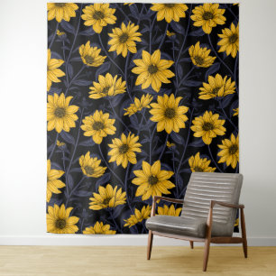 Tenture Sunroot, tournesol sauvage en jaune et bleu