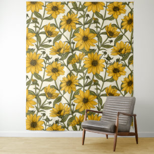 Tenture Sunroot, tournesol sauvage sur blanc