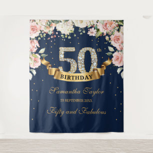 Tenture Superbe boho marine et rose floral anniversaire