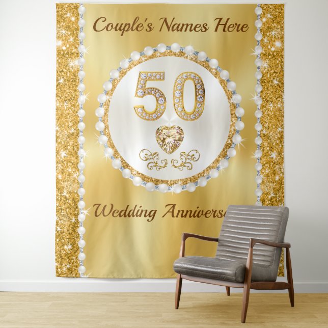 Tenture Superbe Dorée, 50e anniversaire de toile de fond, (En situation)