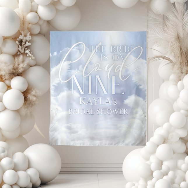 Tenture Sur Cloud Neuf 9 Pampas Fête des mariées Photobooo (On Cloud Nine 9 Pampas Bridal Shower Decor Photobooth Tapestry)
