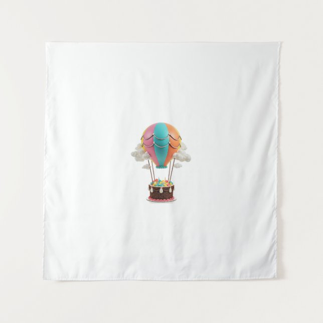 Tenture Surreal Hot Air Balloon Anniversaire Gâteau avec f (Devant)