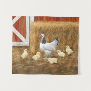 Tenture Sussex Chicken Mama Hen et Chicks