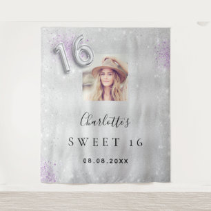 Tenture Sweet 16 argent violet photo parties scintillant p