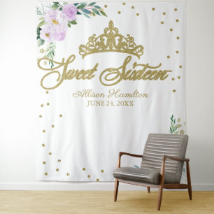 Tenture Sweet 16 Arrière-plan Or Tiara Lavender Floral