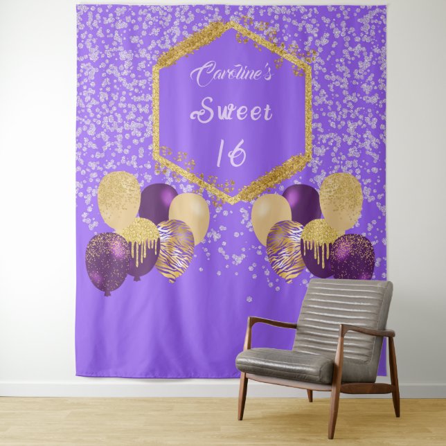 Tenture Sweet 16 Ballons de Parties scintillant et de Part (En situation)