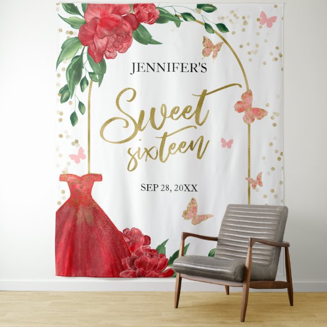 Tenture Sweet 16 Papillons émeraude rouge grenat arrière-p (En situation)