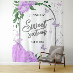 Tenture Sweet 16 Papillons Lavande arrière-plan