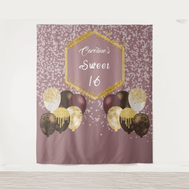 Tenture Sweet 16 Rose Gold Parties scintillant & Parties s (Devant)