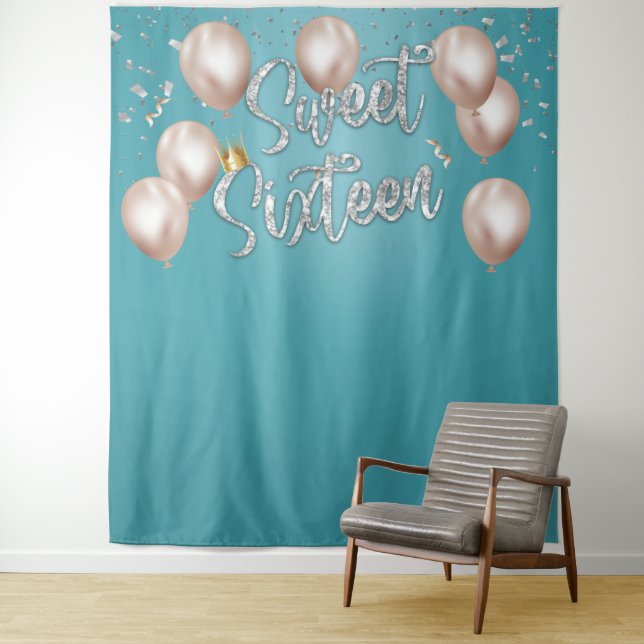 Tenture Sweet 16 Turquoise moderne fille 16e Anniversaire  (En situation)