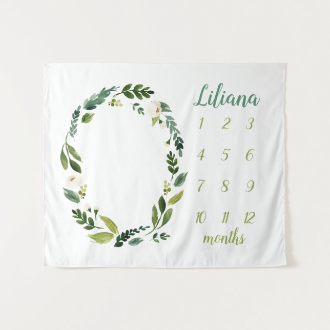 Tenture Sweet Greenery Baby Name Monthly Milestone Photo (Devant (Horizontal))