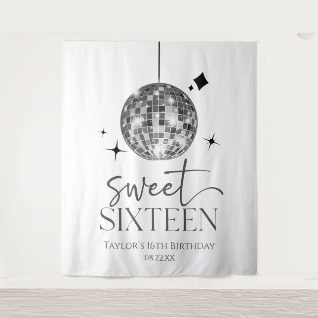 Tenture Sweet sixteen Disco Ball 16ème anniversaire (Devant)