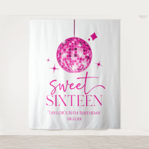 Tenture Sweet sixteen Pink Disco Ball 16e fête d'anniversa