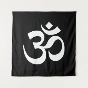 Tenture Symbole bouddhiste hindou Yoga noir blanc Om