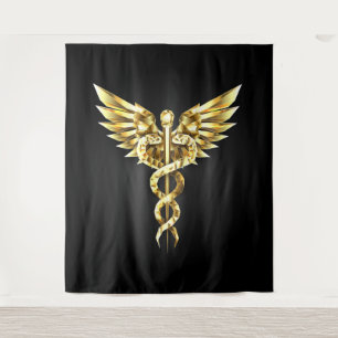 Tenture Symbole caducee polygonal or