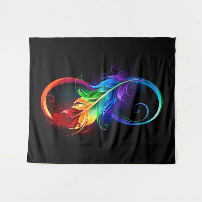 Tenture Symbole d'infini avec plume arc-en-ciel (Devant (Horizontal))