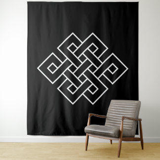Tenture Symbole du nœud sans fin blanc sur noir