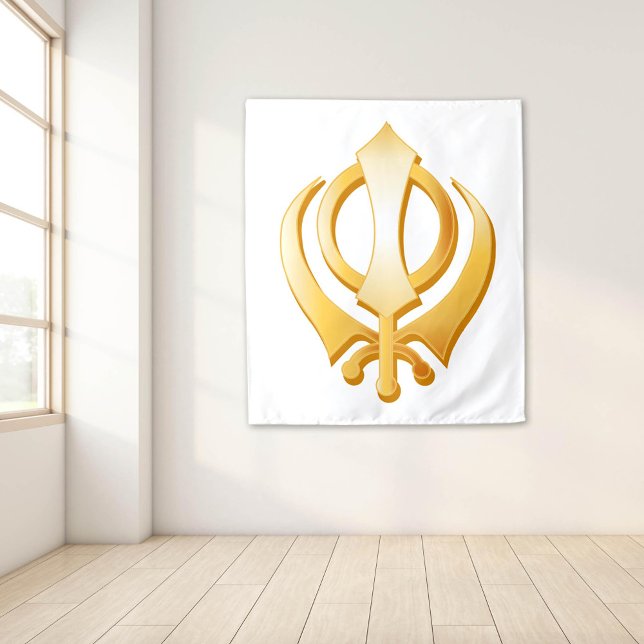 Tenture Symbole sikh Tapestry (Gold Khanda Tapestry, symbol of the Sikh religion. )