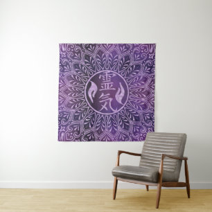 Tenture Symboles de Reiki et mains curatives sur la