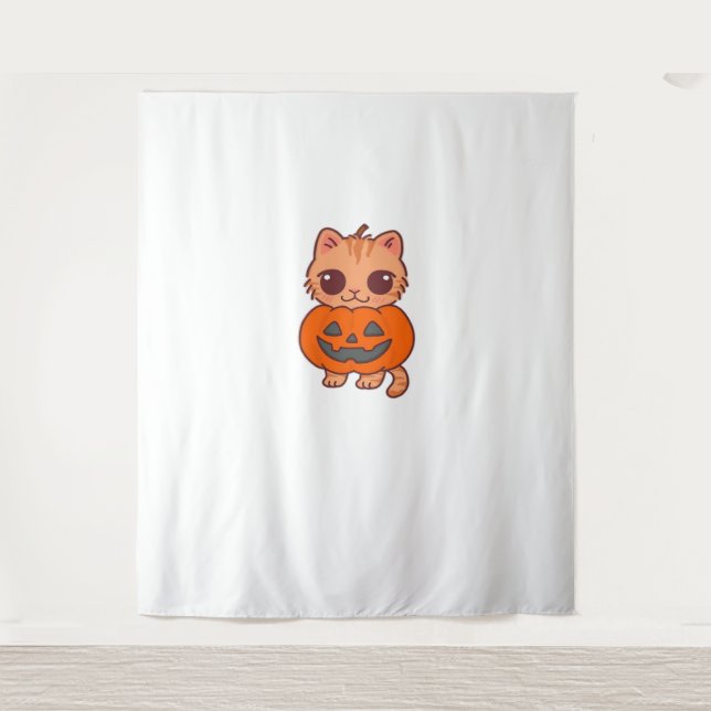 Tenture T-Shirt Chat Halloween Cute - Deux Chats Kawaii Ho (Devant)