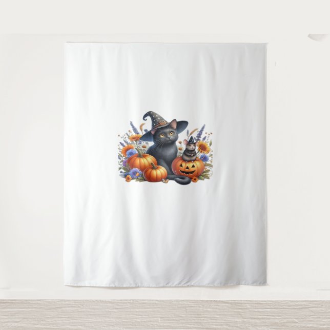 Tenture T-Shirt Essentiel de la souris de chat d'Halloween (Devant)