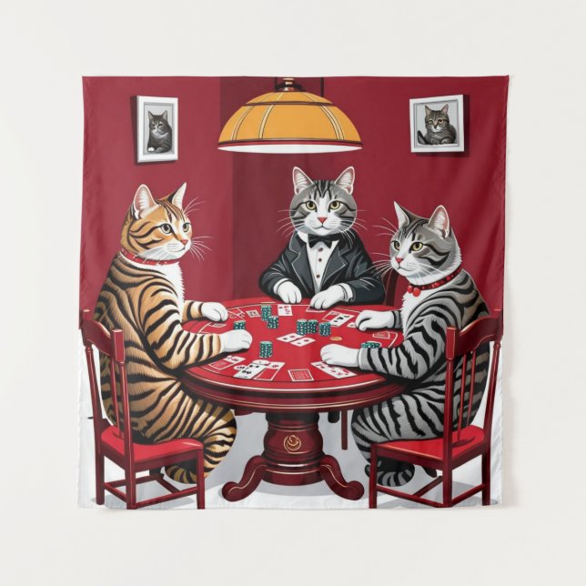 Tenture Tabby Cats Jouer Au Poker (Devant)