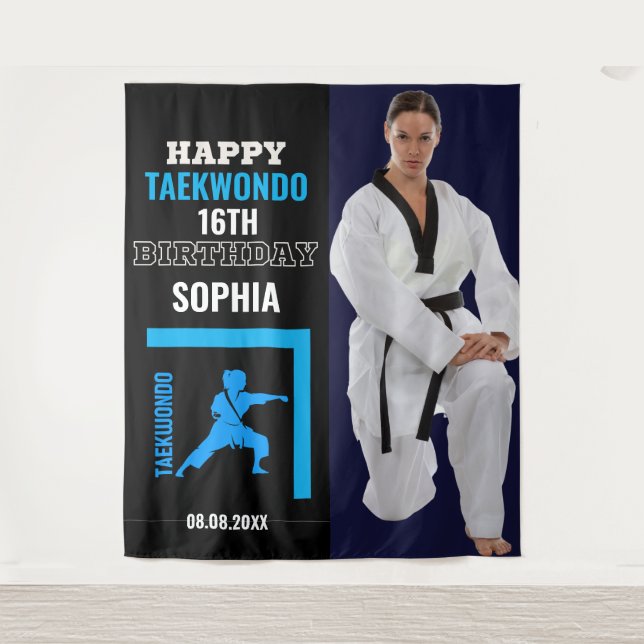 Tenture Taekwondo Birthday, Girl Player Backdrops (Devant)