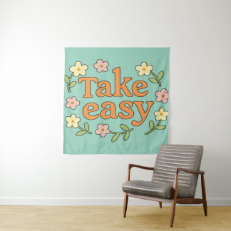 Tenture "Take Easy": Positive Retro Floral Illustration
