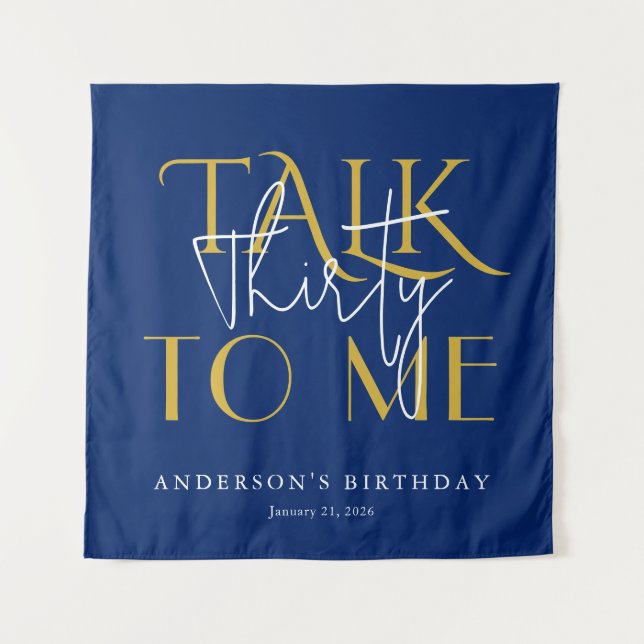 Tenture Talk To Me Thirty Anniversaire Fête Mur Navy (Devant)