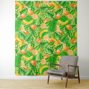 Tenture Tangerines, bananes et feuilles tropicaux