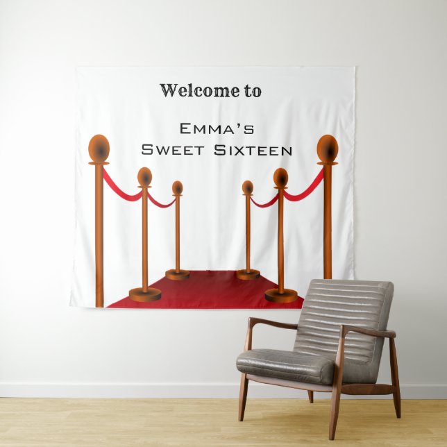 Tenture Tapis rouge blanc Hollywood Sweet 16e anniversaire (En situation (horizontale))
