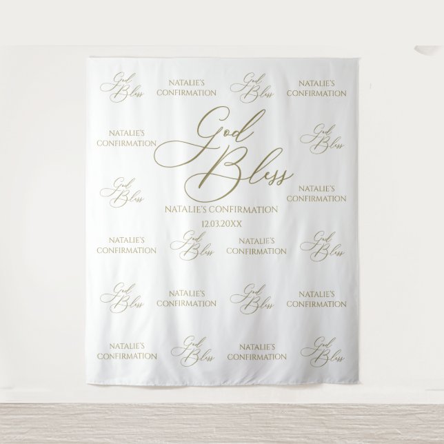 Tenture Tapiz God Bless Elegant gold photobooth backdrop (Devant)