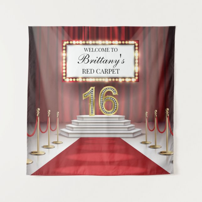 Tenture Tapiz Red Carpet 16th Birthday Backdrop banner (Devant)
