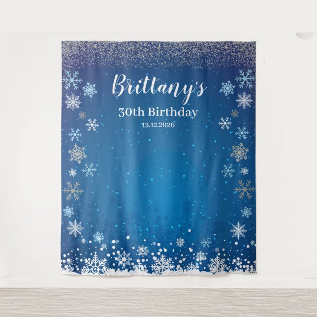 Tenture Tapiz Snow Blue Winter Birthday Backdrop banner (Devant)