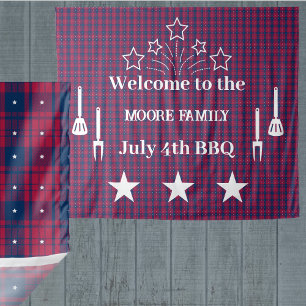 Tenture Tartan - Patriotique - Bleu Rouge Étoiles Blanches