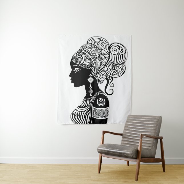 Tenture Tatouage Tribal Portrait de Fille Africaine (En situation)