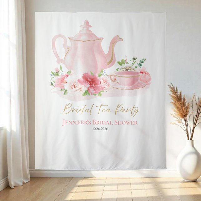 Tenture Tea Party | Dorsales de Fête des mariées rose (Créateur téléchargé)