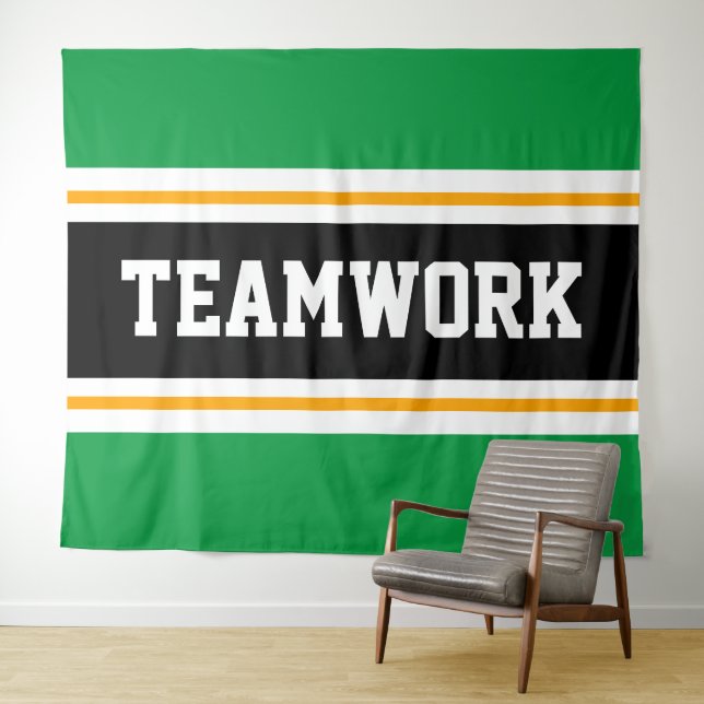 Tenture TEAMWORK Vert noir blanc jaune rayures de course (En situation (horizontale))