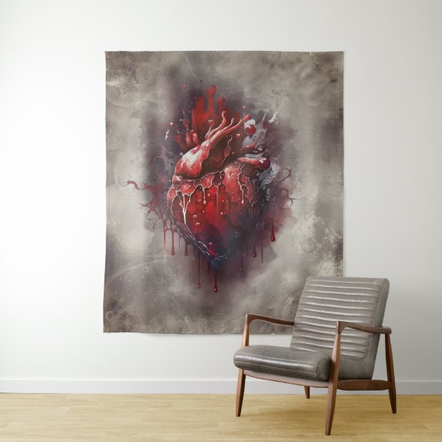 Tenture Técherie | Coeur avec goutte rouge et or saignant (En situation)