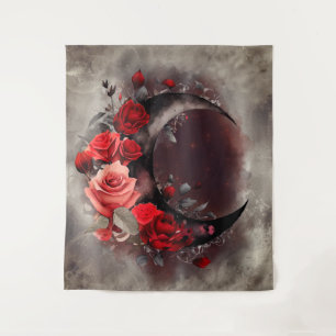 Tenture Técherie Lune de croissant avec des roses rouges