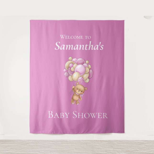 Tenture Teddy Bear Adventure Baby shower de ballons roses (Devant)