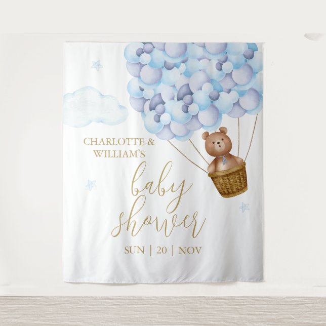 Tenture Teddy Bear Blue Baby shower photo fond (Devant)