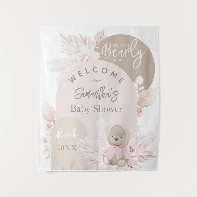 Tenture Teddy Bear Moderne Boho Girl Baby shower (Devant)